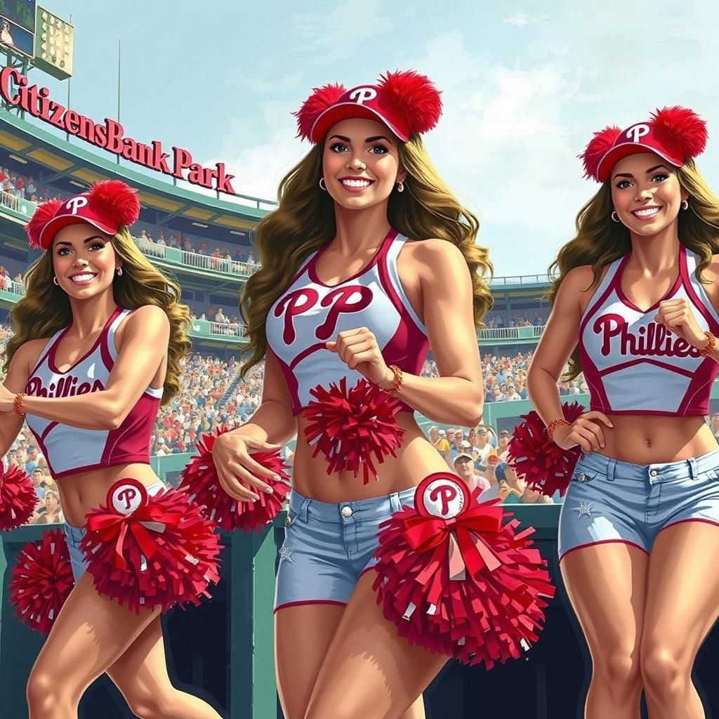 Philadelphia Phillies  cheerleaders entertaining baseball crowd in Citizens Bank Park ballpark