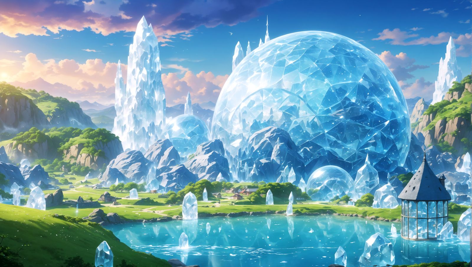 Glass Crystal Town in Fantasy Landscape, Studio Ghibli