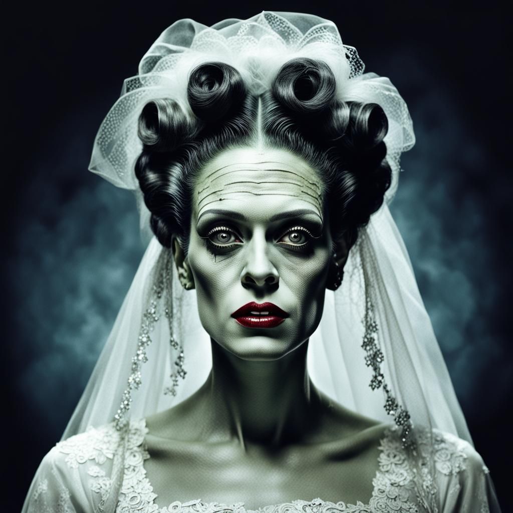 Vintage Bride of Frankenstein in Retro Horror Style