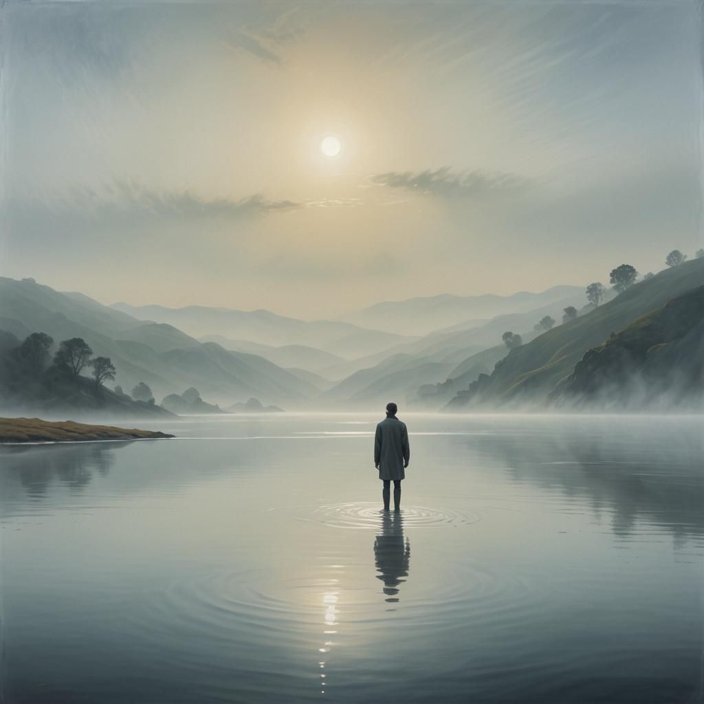Ethereal Surrealism Landscape with Misty Reflections