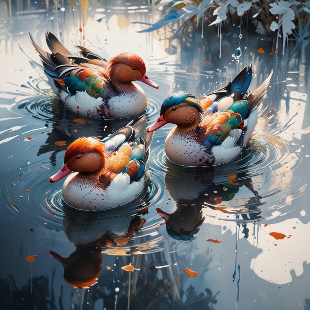 Mandarin Duck in Neo-Impressionist Oil Painting