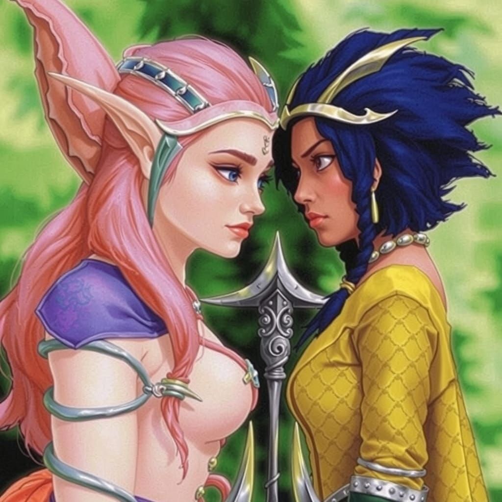 Orc Princess Reproaches Elf in Digital Matte Painting