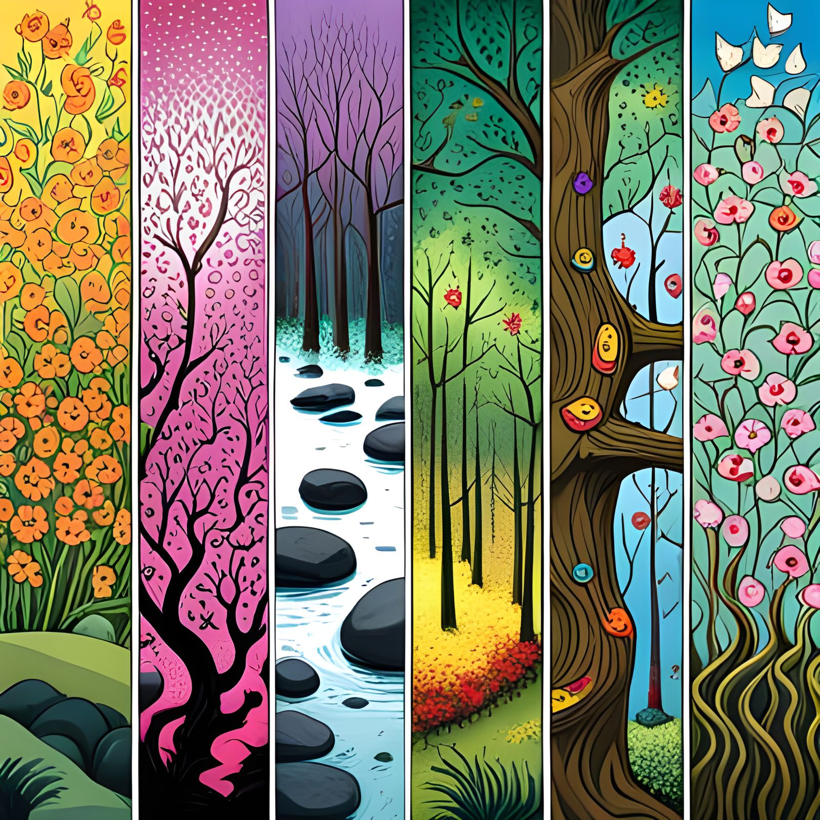 Four Seasons Split Image in Maximalist Style