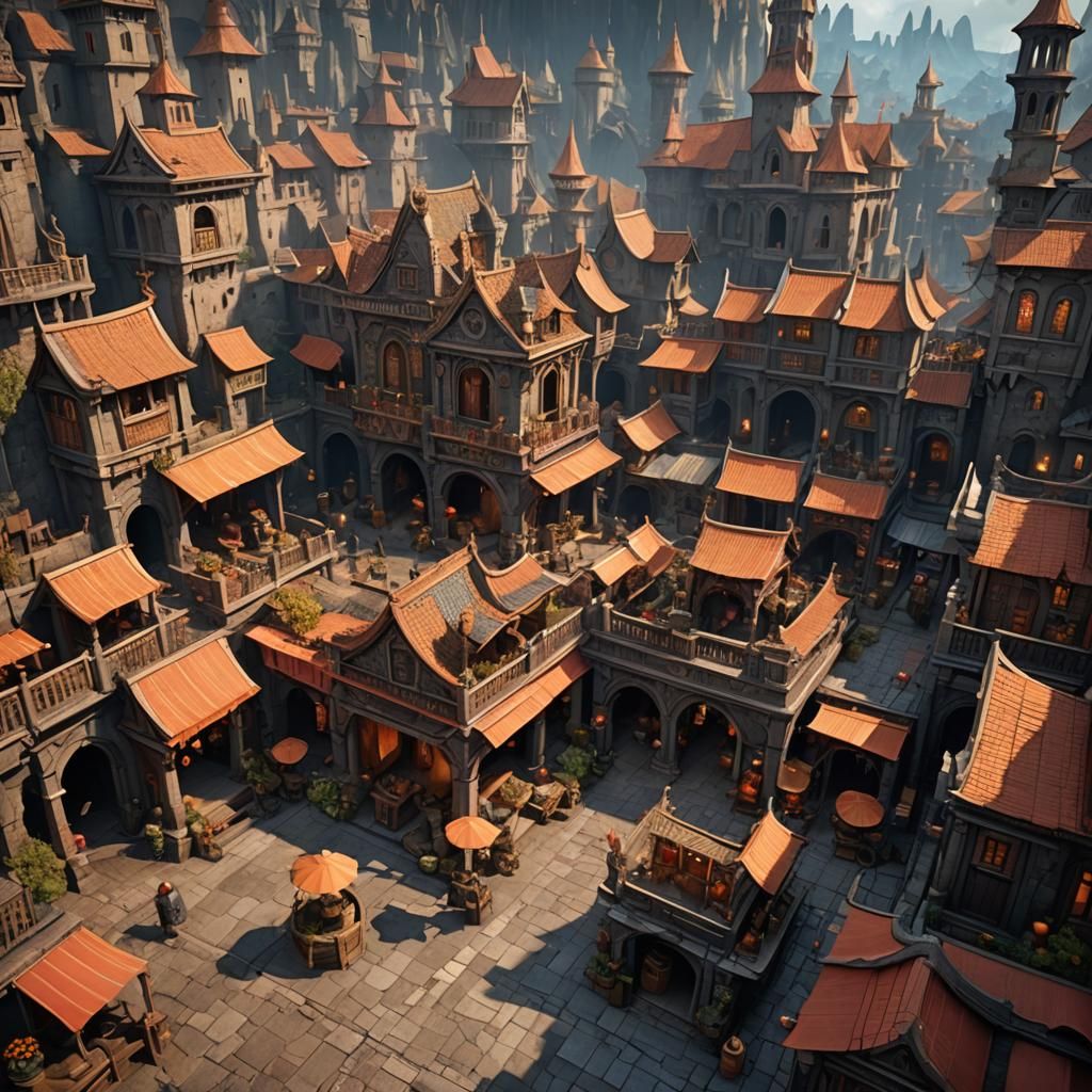 Fantastical Marketplace Concept Art in Deep Color