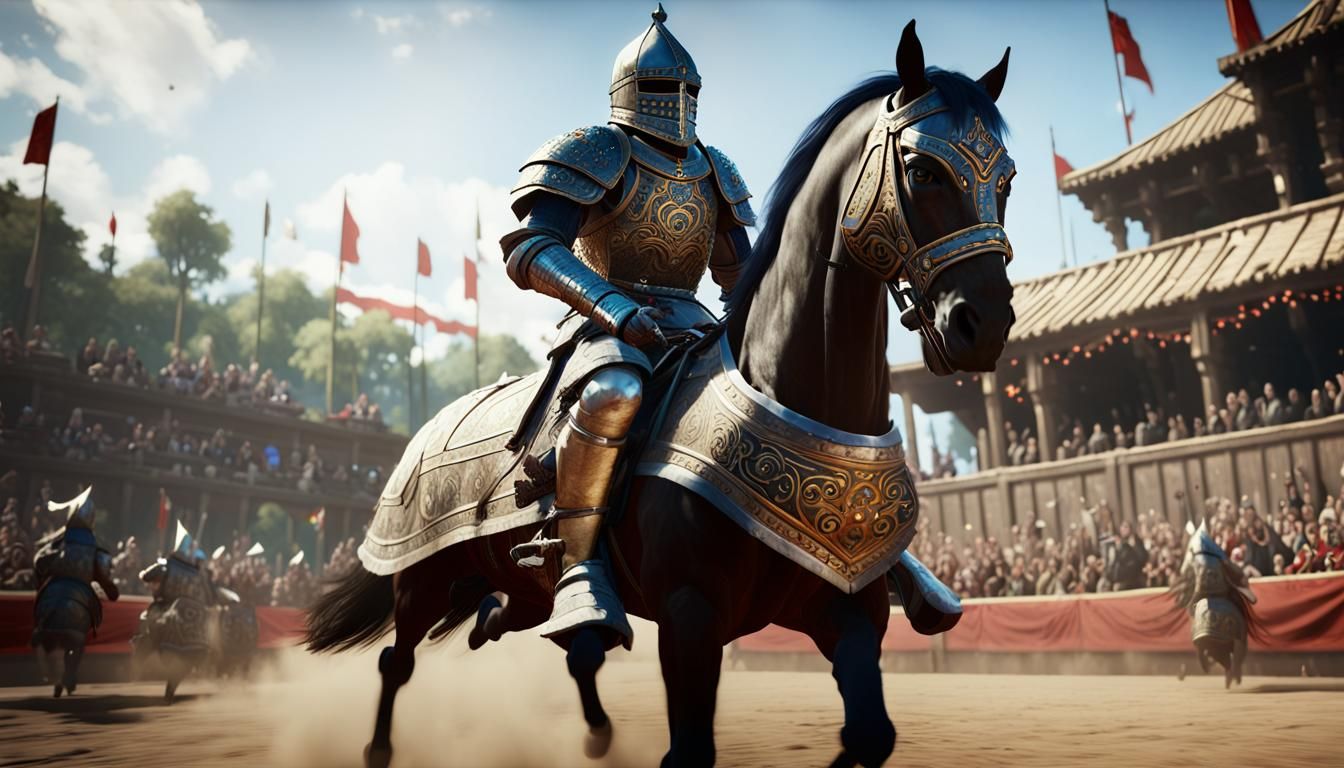 Knight Jousting in 3D Game Cinematic Style