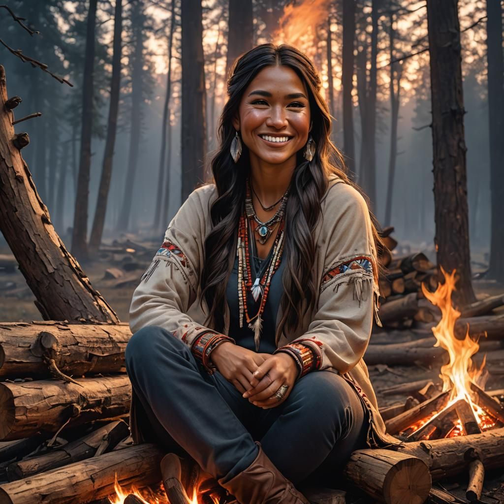 Native American Woman Portrait with Firelight