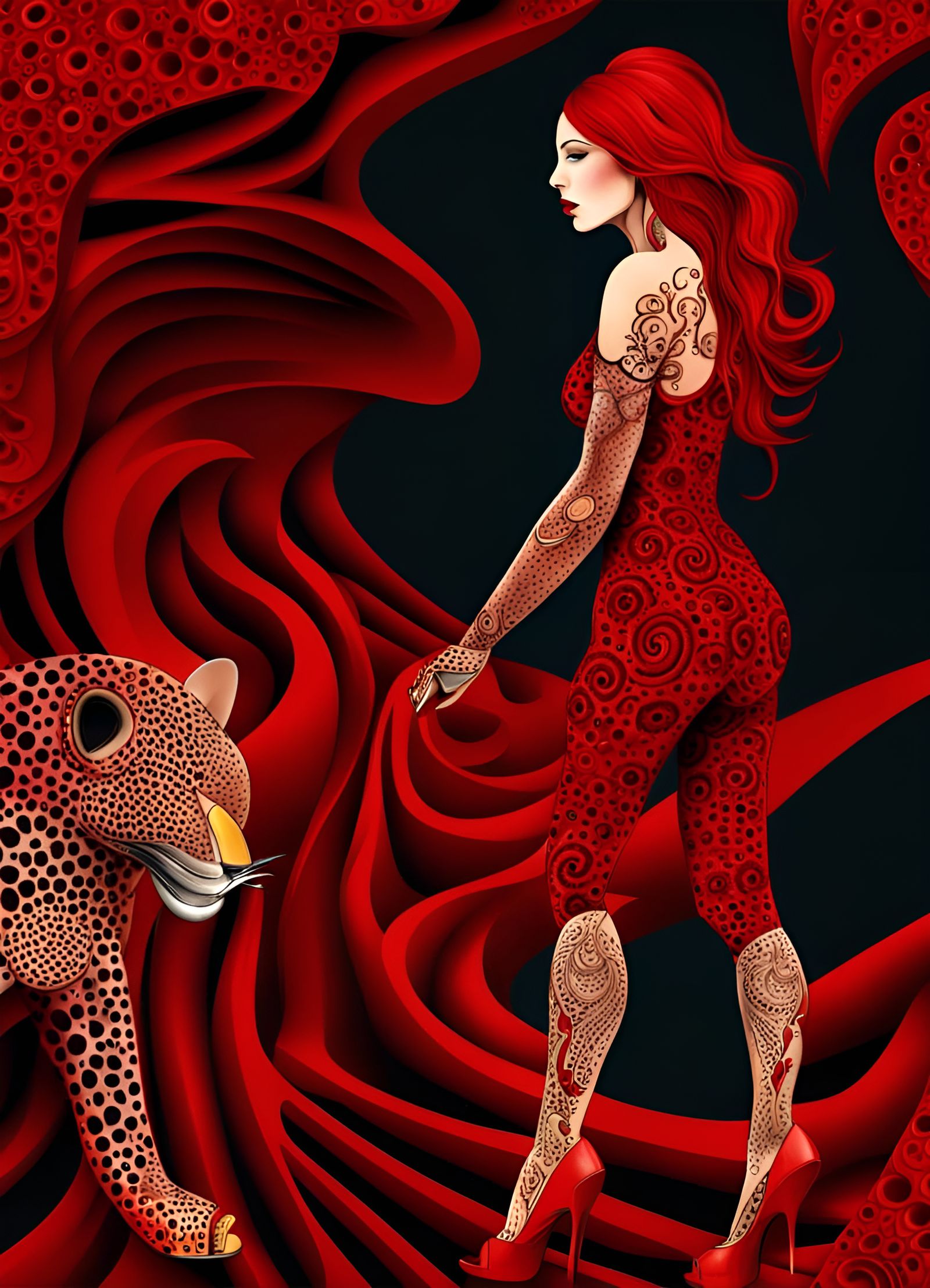 Red Haired Woman in Hell with Leopard