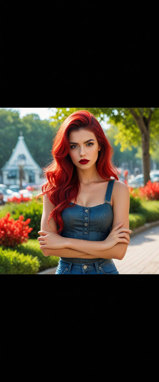 Gothic Woman Poses in Leather and Horns, Red Lips