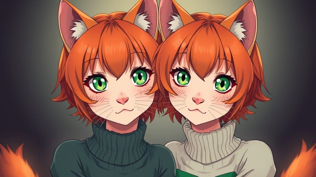 Anime Style: Irish Twin Cat Girls with Freckles