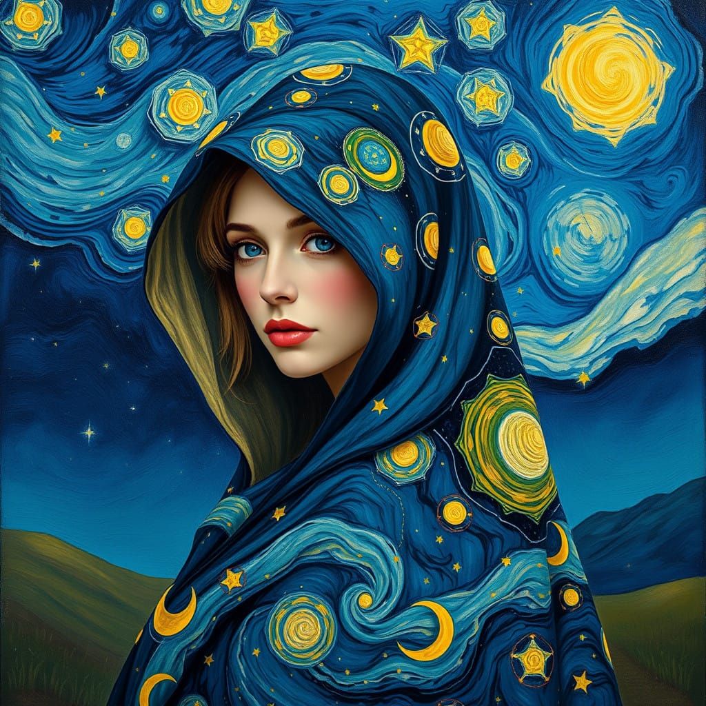 Celestial Dancer in Starry Night Style