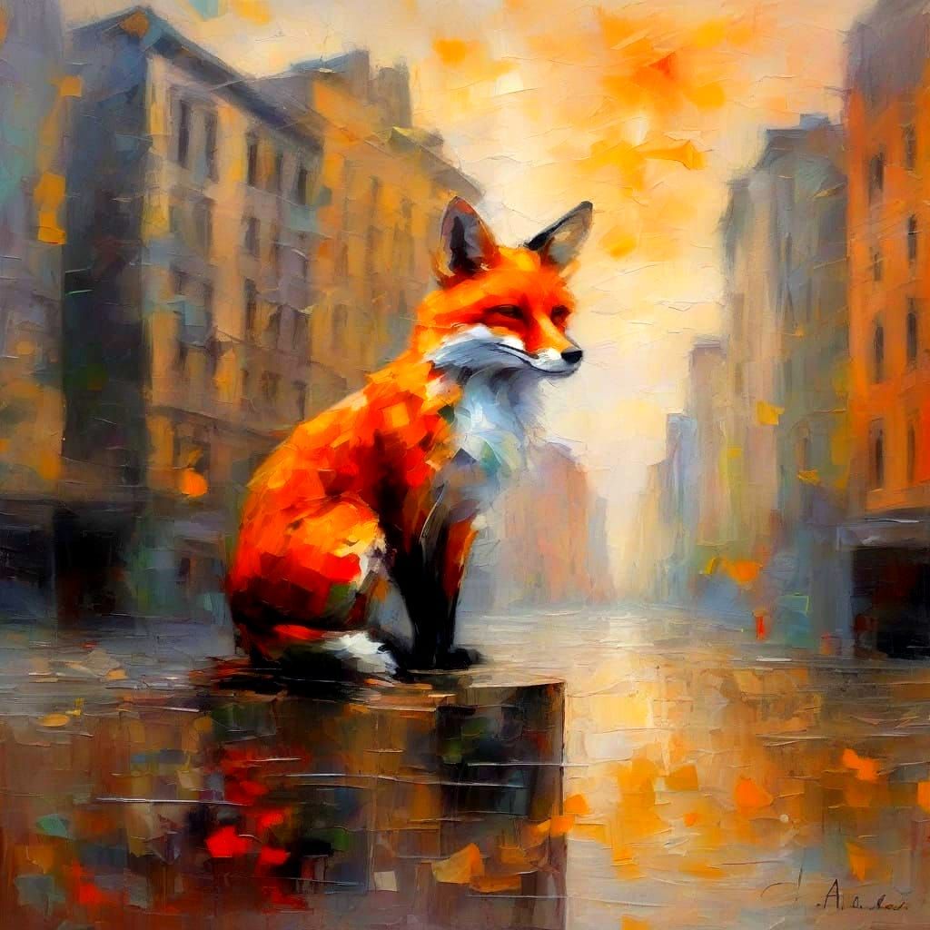 Dreamlike Street Artist in Vibrant, Surreal Urban Scene