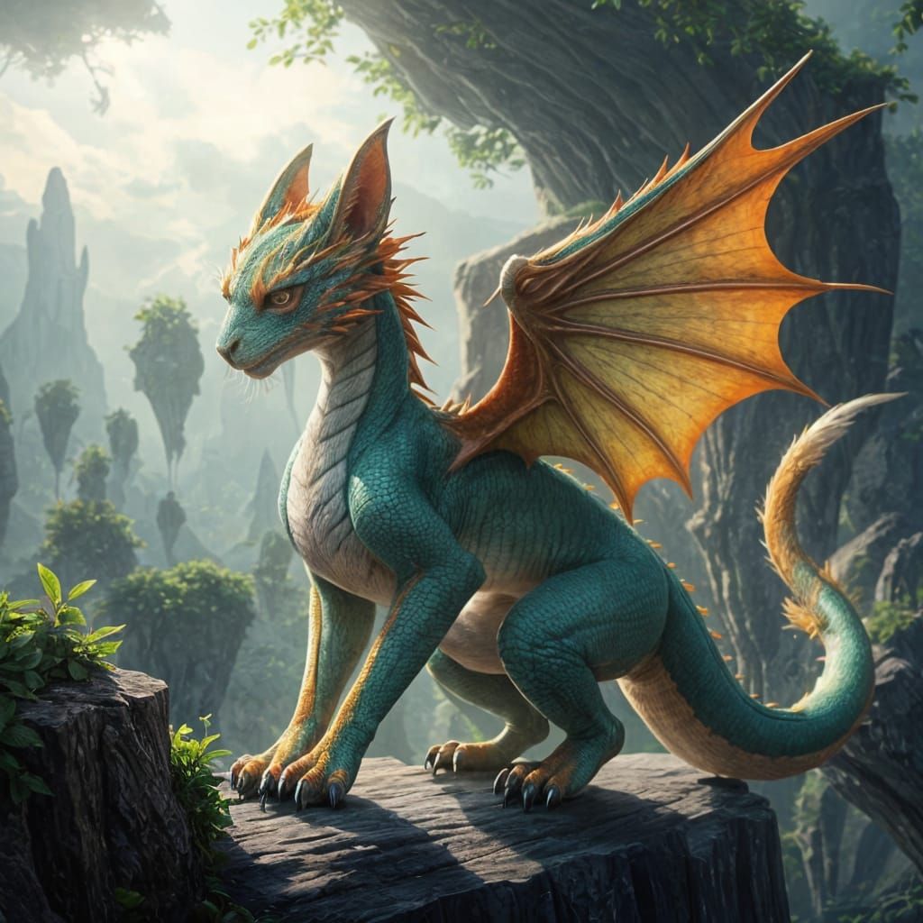 Multicolored Dragon-Cat Hybrid of Elegance and Ferocity