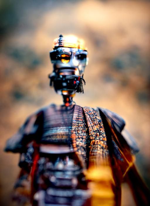 Samurai Robot Portrait with Japanese Mountain