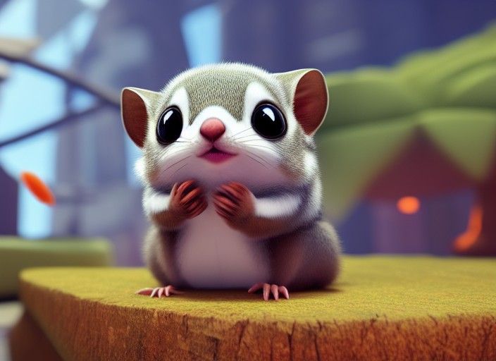 Adorable Fluffy Flying Squirrel in Pixar Style