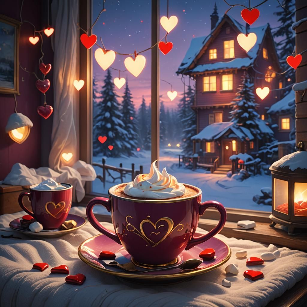 Hot Chocolate with Hearts: Digital Matte Painting