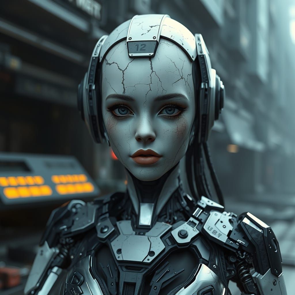 Female Figure in Cyberpunk Ruins