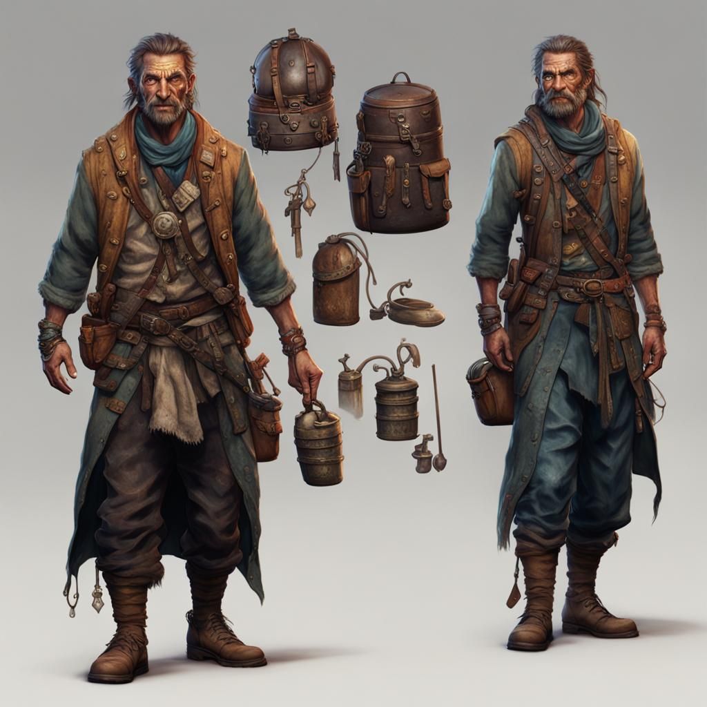 Adventurer with Worn Clothes: Detailed Matte Painting