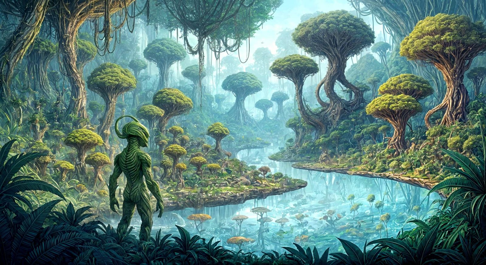 Alien Jungle Scene in Sketchnote Style