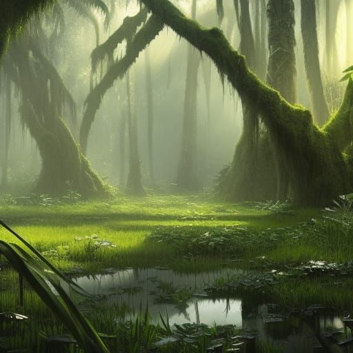 Lush Magical Swamp: Dark Fantasy Concept Art