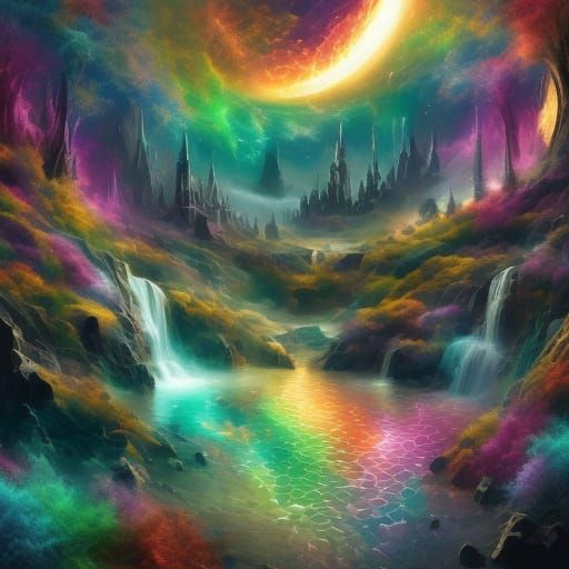 Dreamlike Castle on Crescent Moon in Ethereal Light