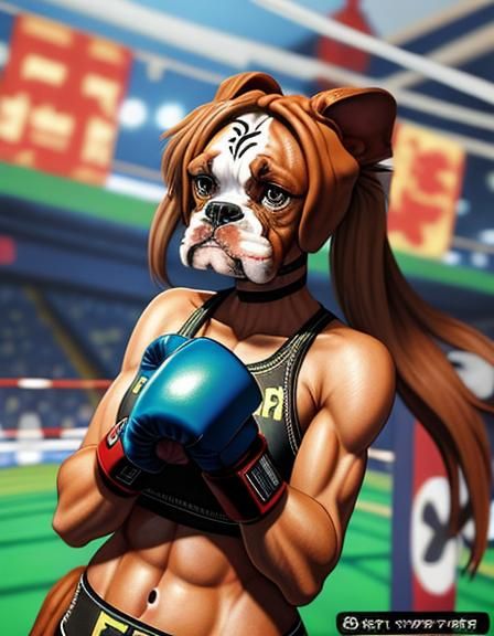 Anime Furry Art: Boxer Dog with Girl