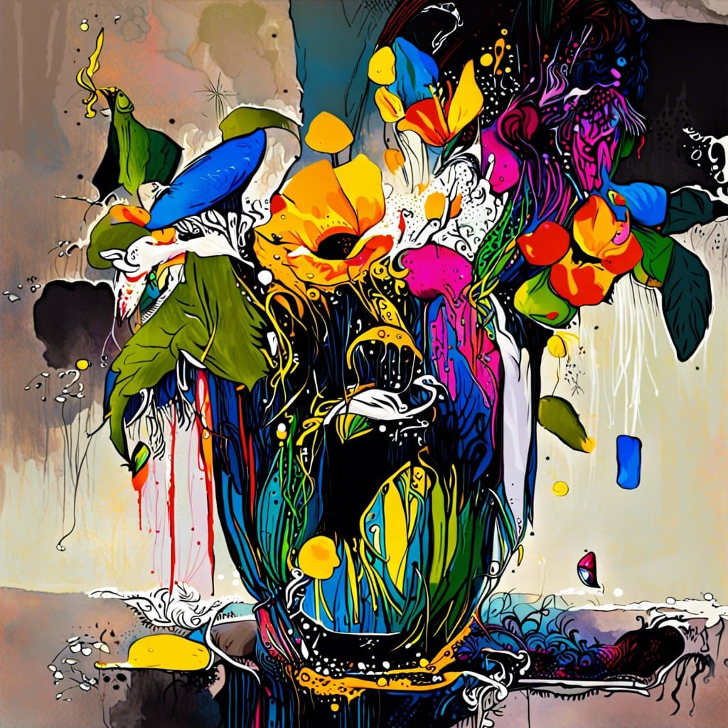 Colorful Wildflowers in Vase, Art Splash Style