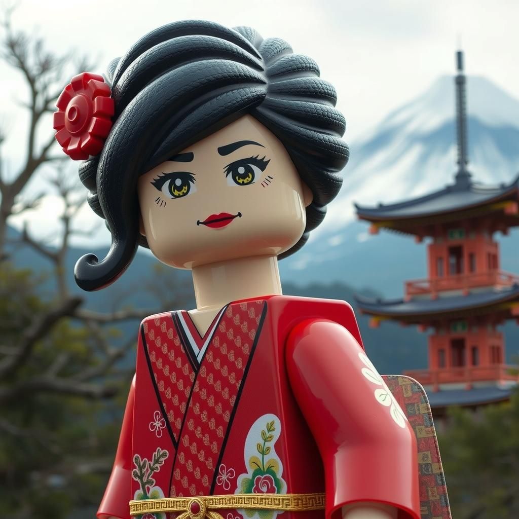 Japanese Woman Minifigure with Mount Fuji