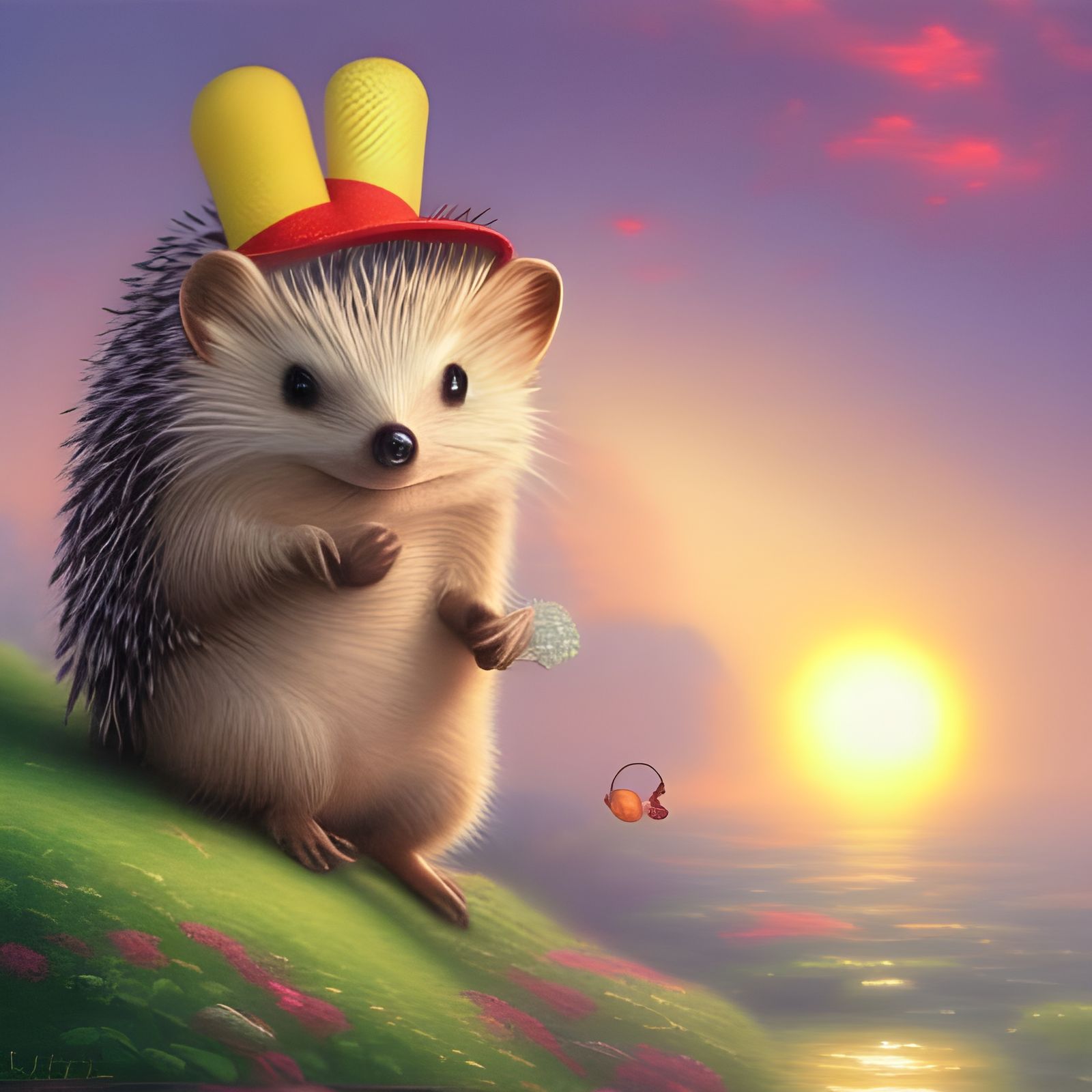 Cute Hedgehog with Hat and Shoes in Sunshine