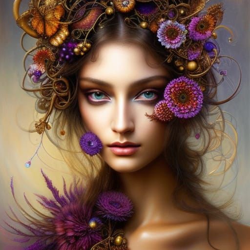 Flower Covered Fractal Woman in Fantasycore Style
