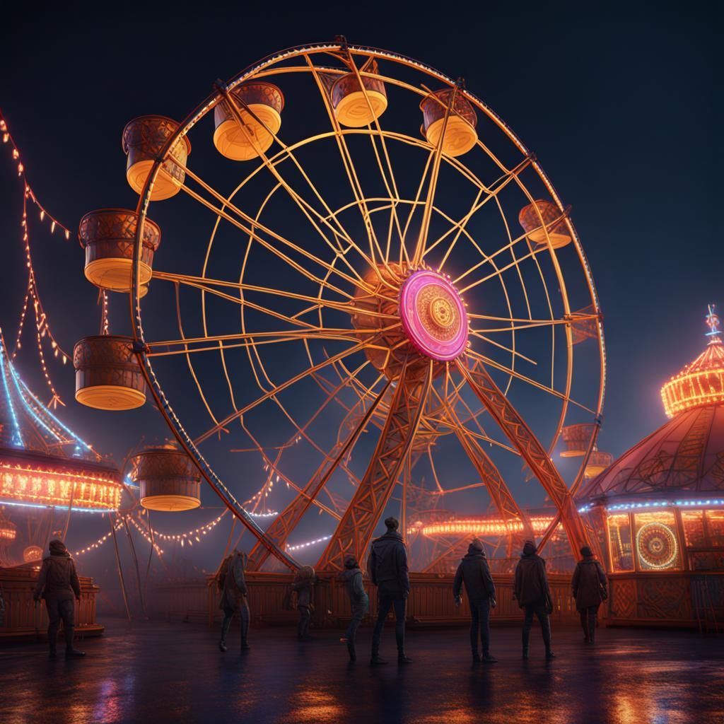 Dark Carnival Ferris Wheel in Fantasy Concept Art
