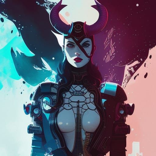 Cyberpunk Cyborg Demoness with Glowing Eyes
