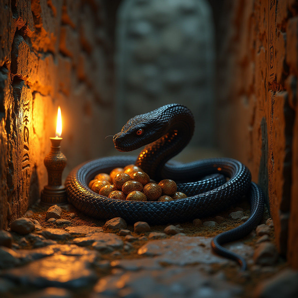 Cobra Guarding Eggs in Egyptian Tomb, Matte Painting