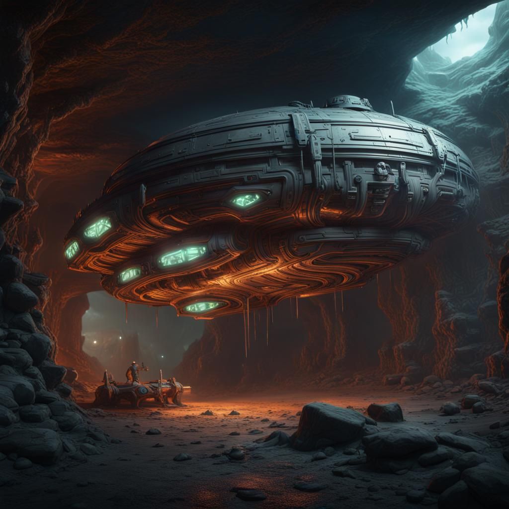 Spaceship Wreck Buried Deep Underground: Detailed Matte Pain...