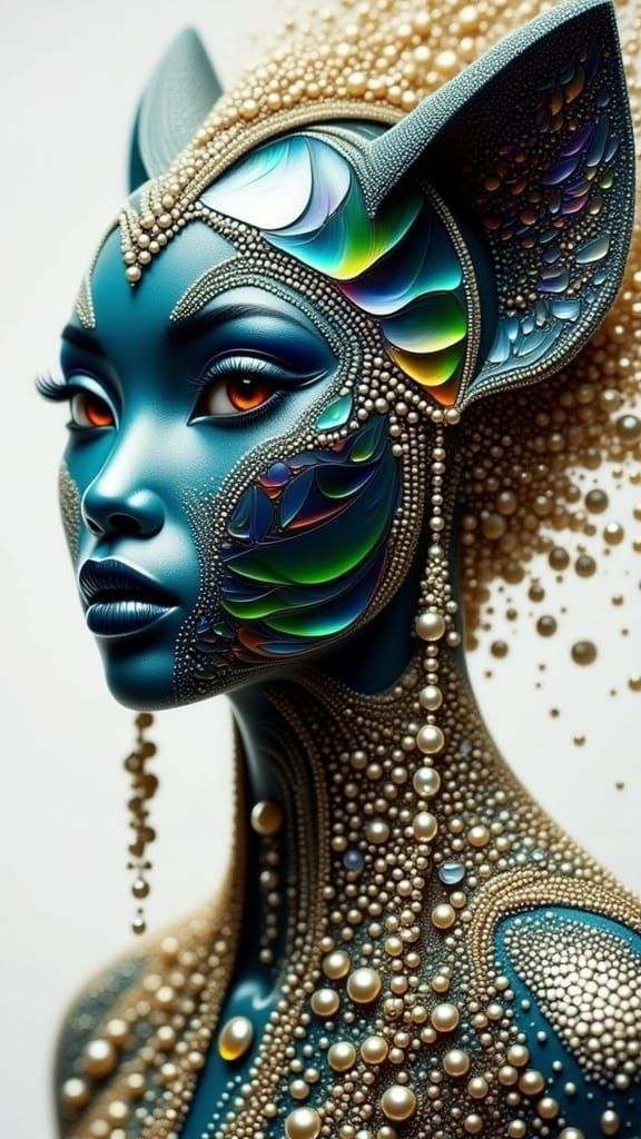 Elegant Feline Alien Queen Portrait in Futuristic Style