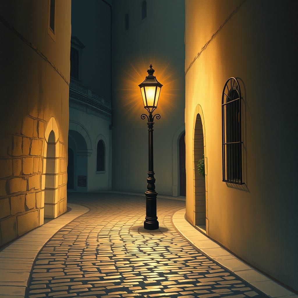 Whimsical Evening Scene in Golden Light