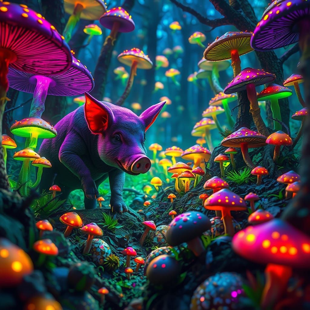 Mystical Forest Scene in Vibrant, Psychedelic Colours