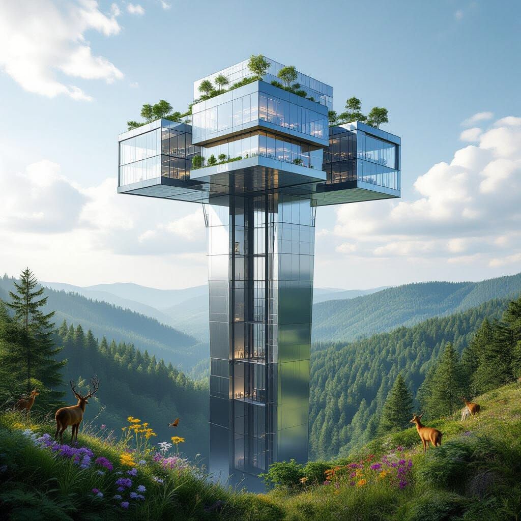 Futuristic Society Elevated Above Untouched Nature