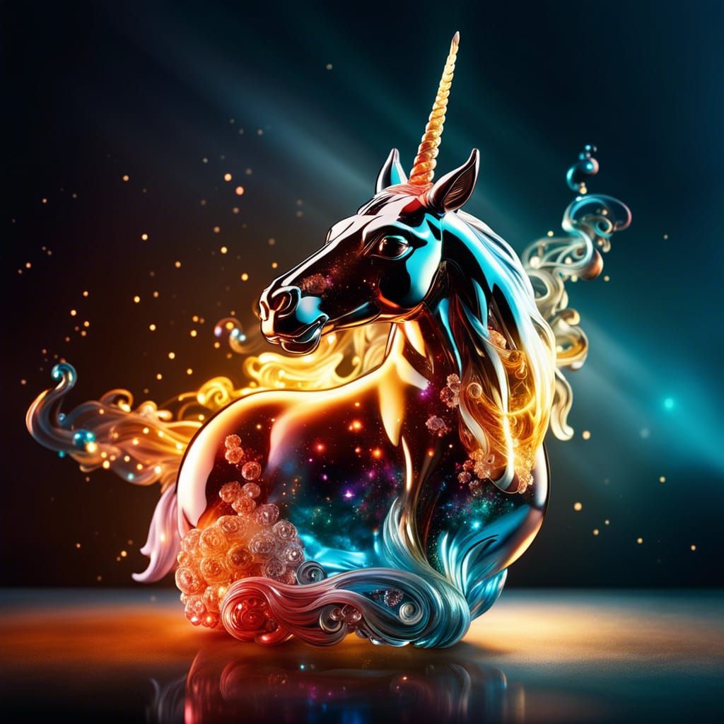 Glowing Glass Unicorn with Cosmic Energy