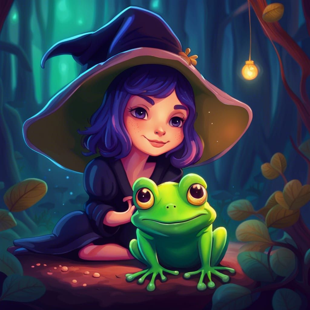 Charming Witch and Frog Fairytale Digital Painting
