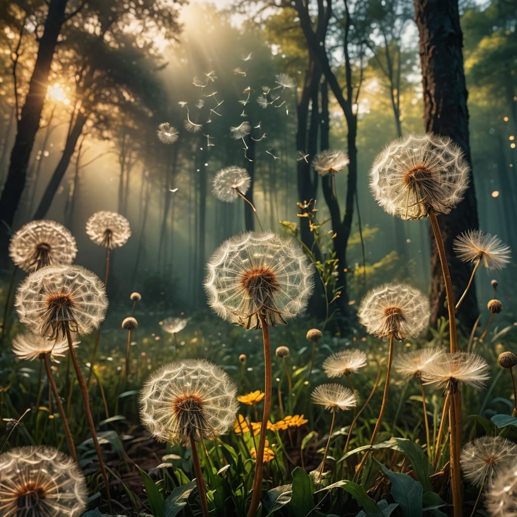 Dandelion in Mystical Forest: Abstract Expressionism