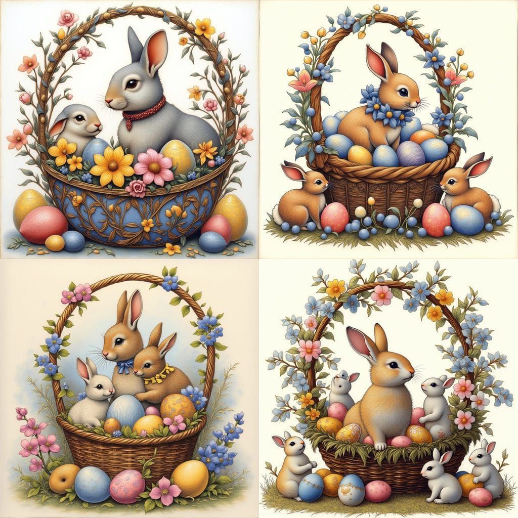Easter Bunny in Whimsical Charcoal-Inspired Easter Scene