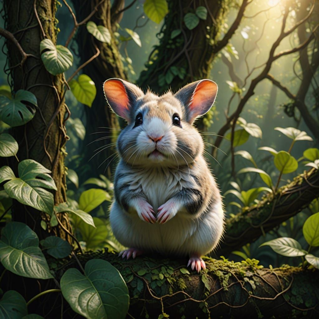 Bunny Hamster Hybrid in Lush Jungle Digital Painting