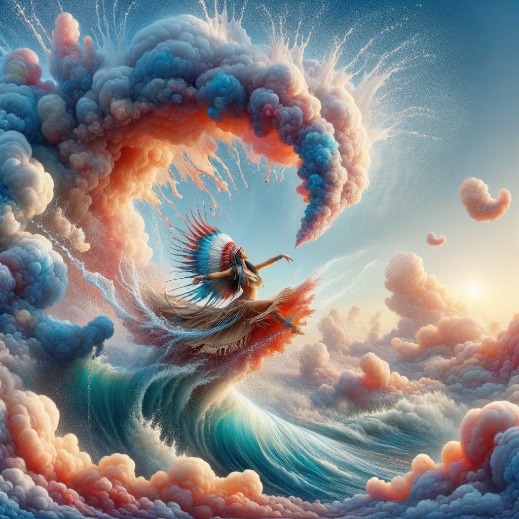 Native American Woman Dances in Water Splash, Romanticism St...