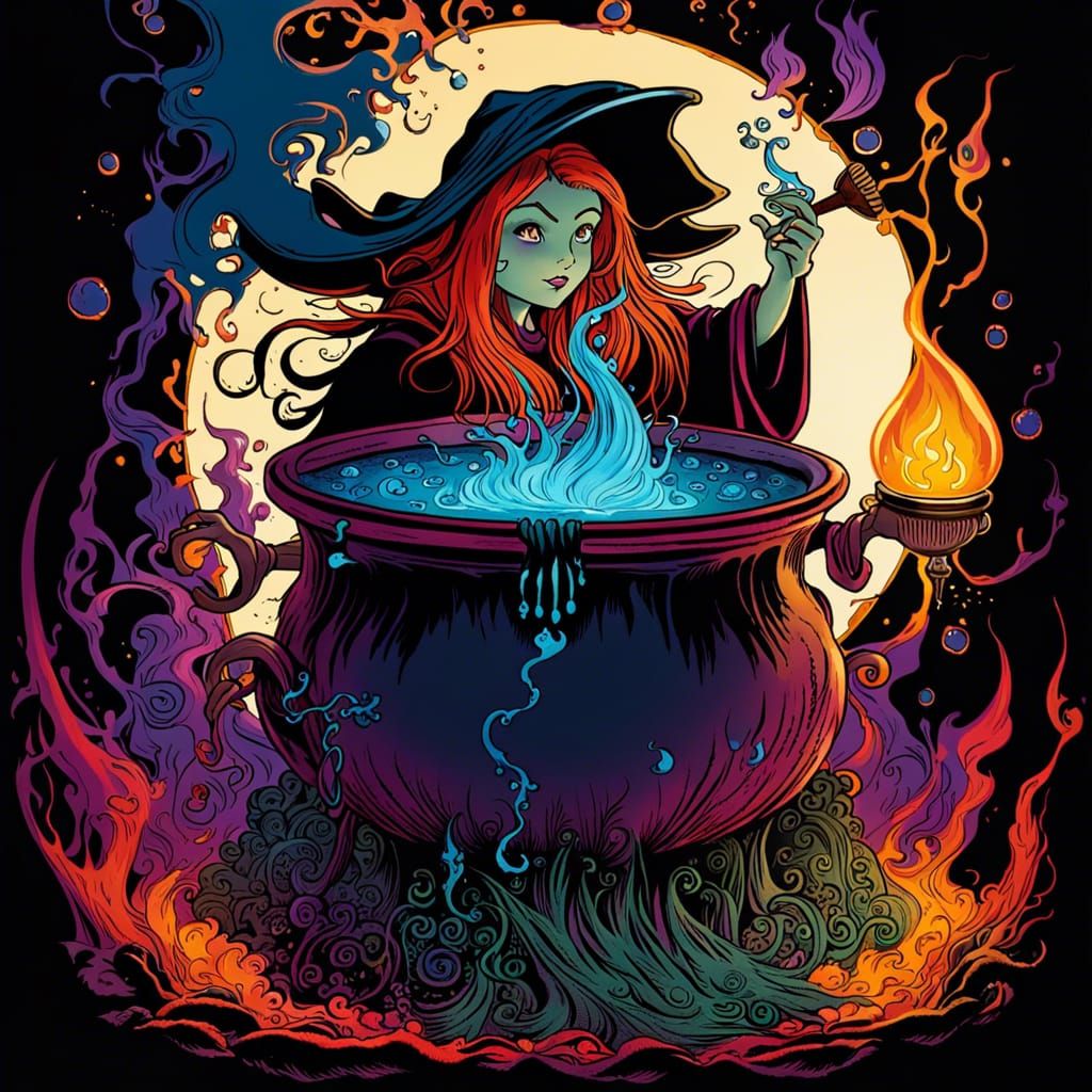 Evil Witch Casting Spells in a Fairytale Style