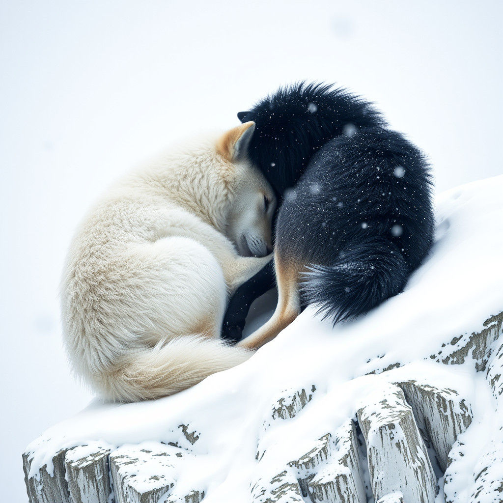 Wolves Snuggling During Blizzard