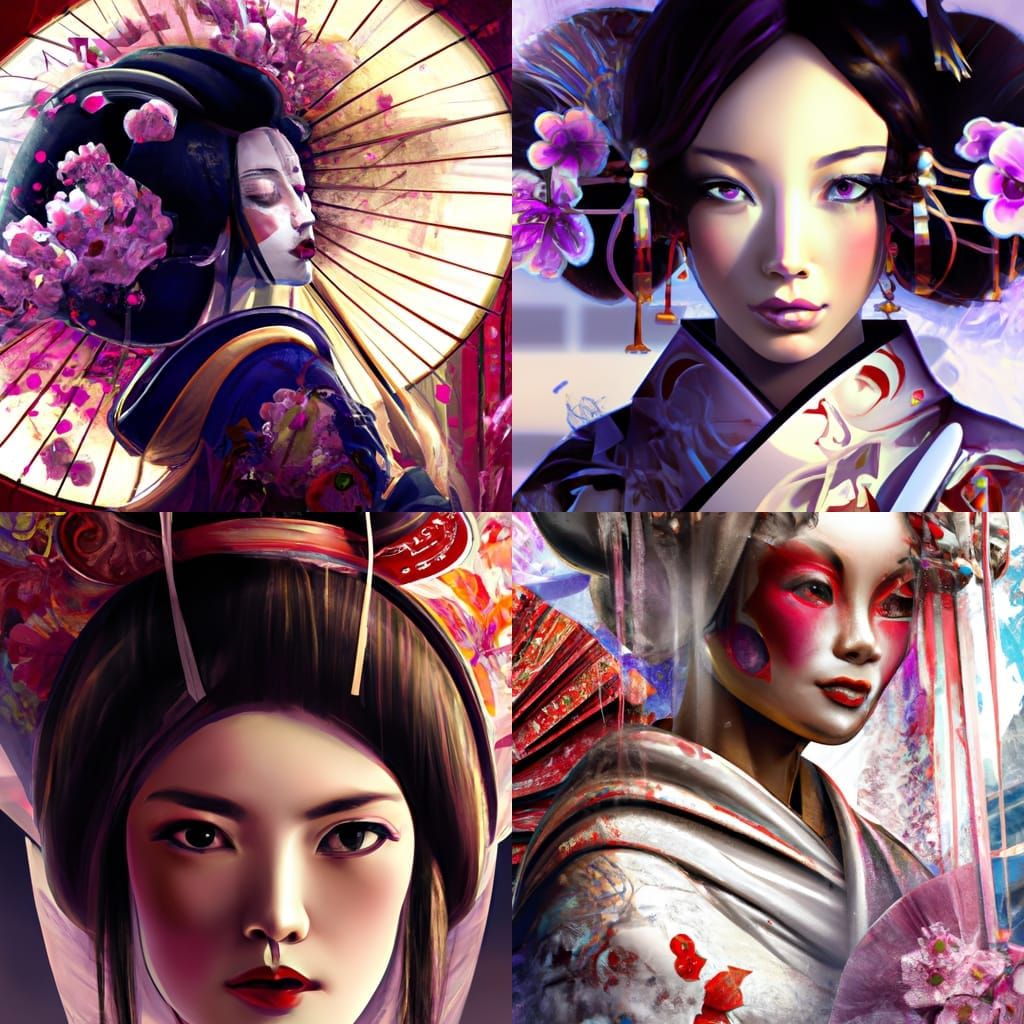 Futuristic Oiran Portrait in Hyperdetailed Style
