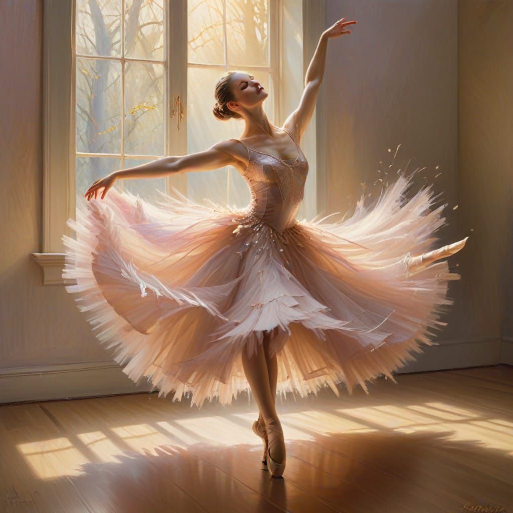 Ethereal Ballerina in Whimsical, Romantic Oil Art