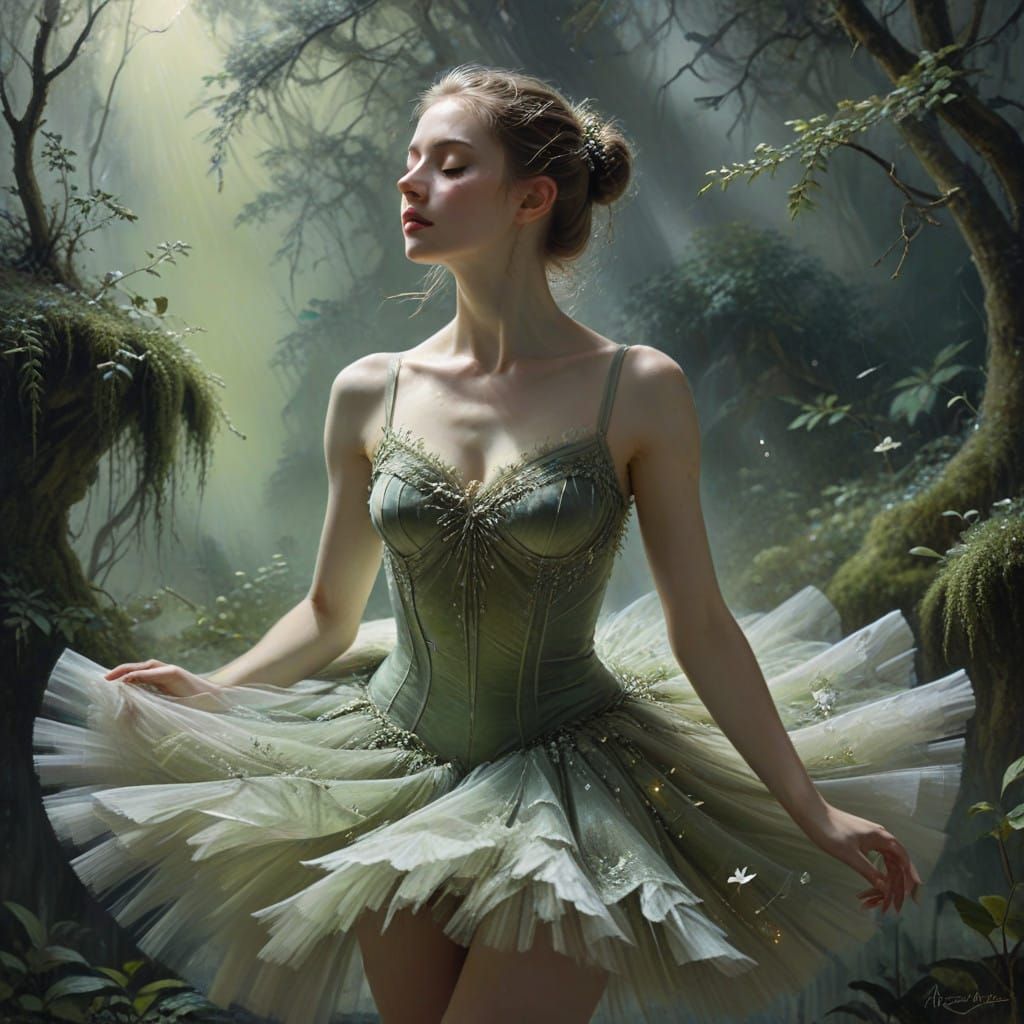 Dancing Ballerina Lost in Ethereal Elegance