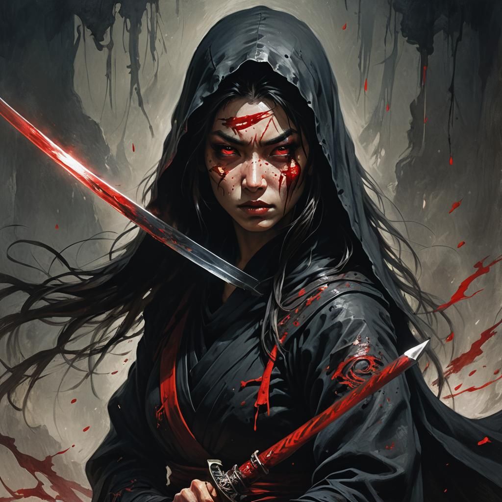 Ninja with Glowing Sword: Dark Fantasy Art