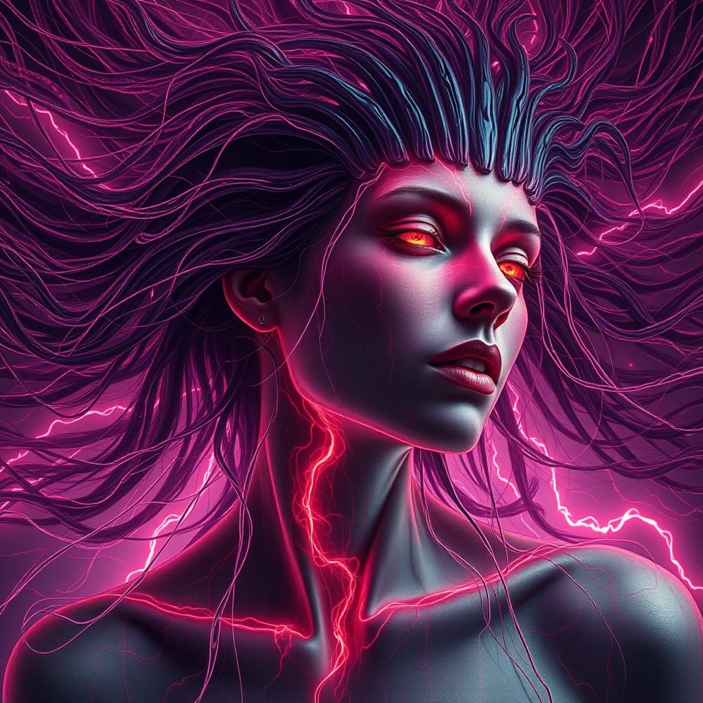 Gothic Woman with Flowing Hair in Biomechanical Art Style